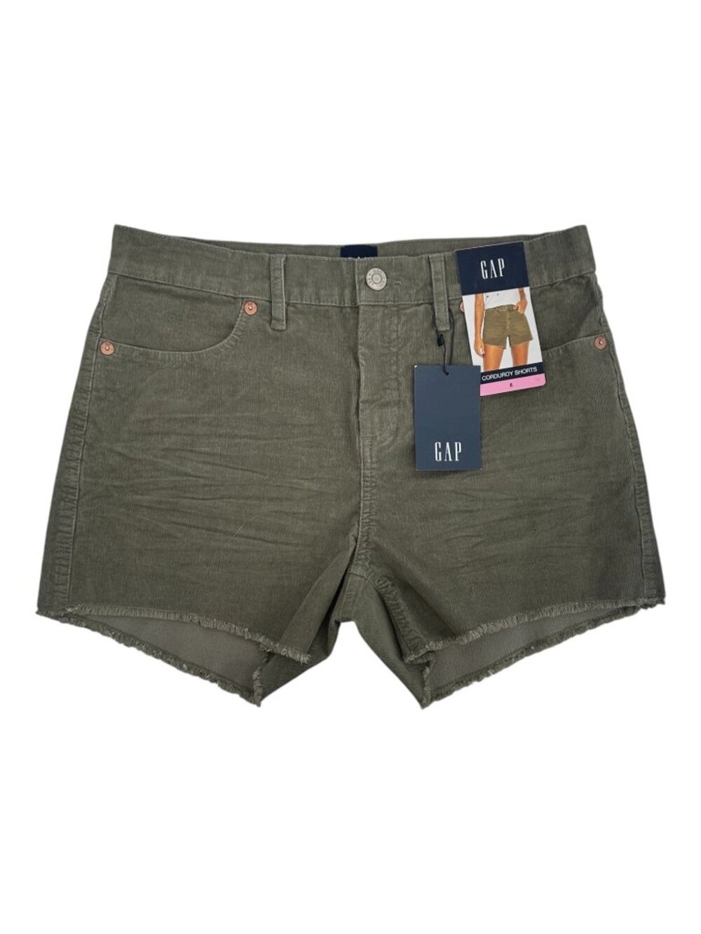 GAP Corduroy Shorts 6 Olive Green Raw Hem Mid Rise Stretch Coastal Preppy NWT - Picture 2 of 8